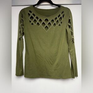 Olive Green Long Sleeve Top with Cutout Design